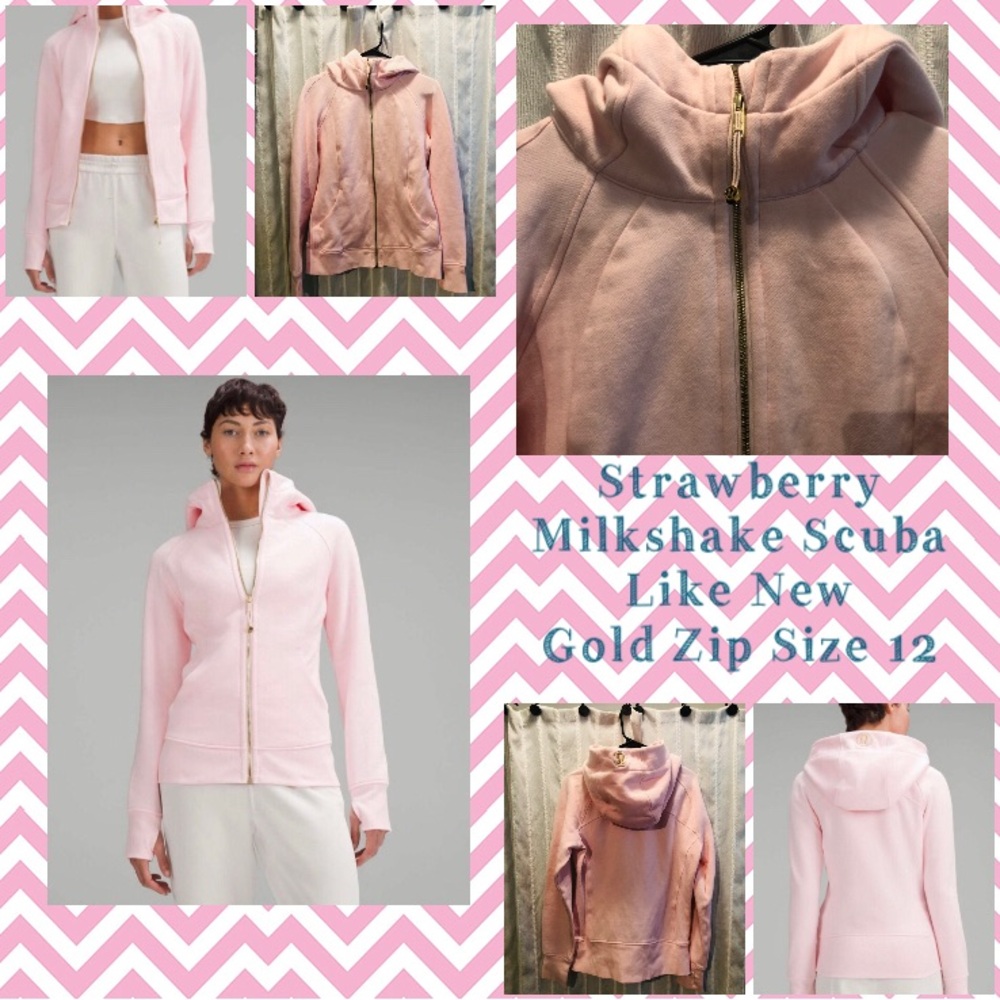 Lululemon Scuba Full Zip Hoodie Strawberry Milkshake 12 Like New Gold Zip Large